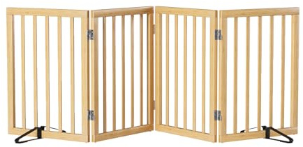 Semiocthome Freistehende Baby- & Haustiergitter aus Bambus, Hunde- und Katzengitter für Türen, Treppenschutzgitter für Welpen, Faltbare Sicherheitsgitter (Natürlich, 4 Platten - 188cm Breit)