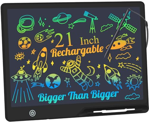 LCD-Schreibtablett für Kinder 21 Zoll, Wiederaufladbare Maltafel Zeichentafel, Vorschule Lernen Spielzeug Weihnachten Geburtstag Ostern Geschenk 3 4 5 6 7 Jahre alt Mädchen Jungen Schwarz