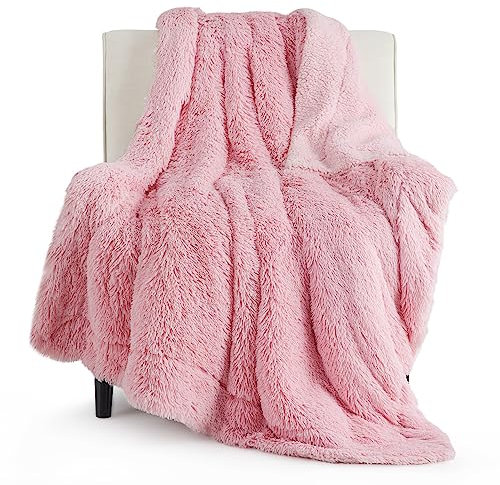 BEDSURE Kuscheldecke - Flauschig Decke, Warm Sherpa Sofadecke, Dicke Felldecke, Couchdecke, Flauschige Kunstfelldecke, Wohndecke für Couch, Rosa, 150x200 cm
