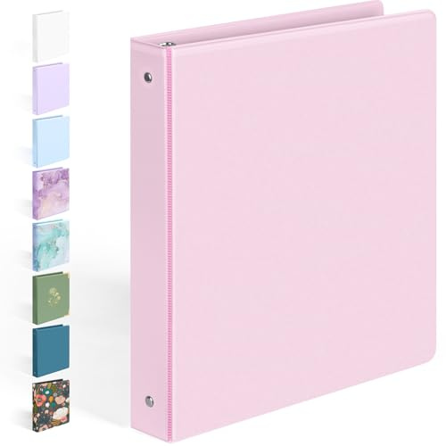 BinderX Extra Durable 3 Ring Binder, Round Rings 1 Inch Binder, Fits 175 Sheets of 8.5x11 Paper, Customizable View Cover with Inside Pockets, Cute 1 Binders, 1 Inch Binders 3 Ring, Pink