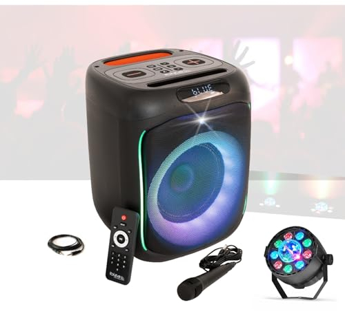 Ibiza CUBE180 - Pack de altavoz Karaoke luminoso independiente con Bluetooth 180 (180 W, SD USB, 1 micrófono, efecto de luz Astro LED, regalo de cumpleaños