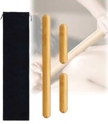 OnVisit 3PCS 100% Natural Solid Bamboo Massage Sticks,GuaSha Bamboo Massage Rollers for Back,Legs,Full Body,Deeply Deep Tissue Massage,Muscle Relax,Body Shaping,Portable Therapy Set(with Storage Bag)