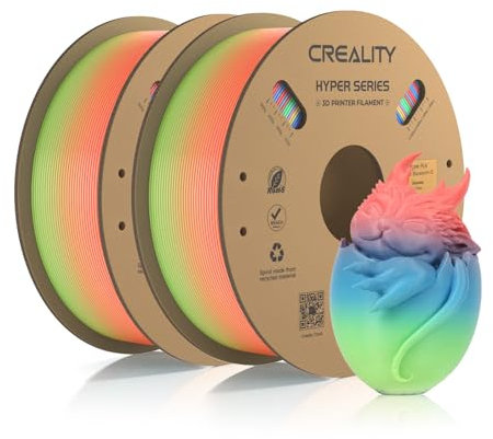 Offizielles Creality Hyper PLA Filament 1,75 mm, 3D Drucker Filament PLA Hochgeschwindigkeits PLA 30–600 mm/s, passend für FDM 3D Drucker, 2kg (1kg*2) Regenbogenfarben (schnelle Änderungen)