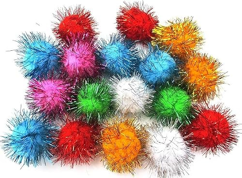 Perlin Plush Pompons mit Silber Glitzer 10mm , Rund Pompon, 200stk Bunte Mix Farben Set Bommel Nähen Tilda Basteln Borte bälle Flauschigen Plüsch Bälle für Lustige DIY Kreative Handwerk