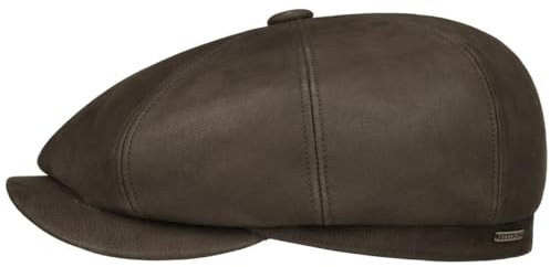 Stetson 8 Panel Flatcap Leder Herren Mit Futter braun M (56-57 cm)