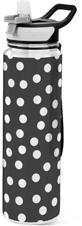Mnsruu Transparente Sport-Wasserflasche mit Strohhalm, auslaufsichere Trinkflasche, schwarze Punkte, Fahrradflaschen für Sport, Büro, Schule, BPA-freier Tritan-Kunststoff, 1 Liter