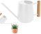 OFFCUP Gießkanne Zimmerpflanzen, 1L Gießkanne Klein Gartengießkanne, Edelstahl Watering Can Garten Gießkanne mit Langem Auslauf und komfortablem Holzgriff für Außen Zimmerpflanzen Sukkulenten(Weiß)