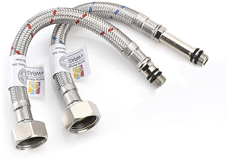 Home Range 2X M10 x 1/2, |9 Lengths|200mm Flexible Tap Connectors, Braided Stainless Steel Flexi for Kitchen & Basin Monobloc Mixer Taps, WRAS Approved, Rust & Corrosion Resistant, 1/2 BSP UK Fitting