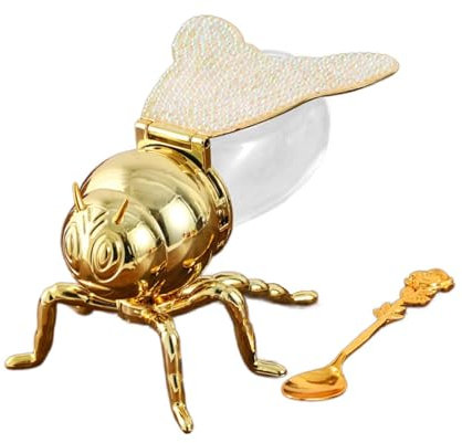 HGZLQKD Bee Honey Jar Spoon Included Multifunctional with Spoon Modern Condiment Pot Sugar Bowl for Housewarming Gift Parties Dinner, Gold