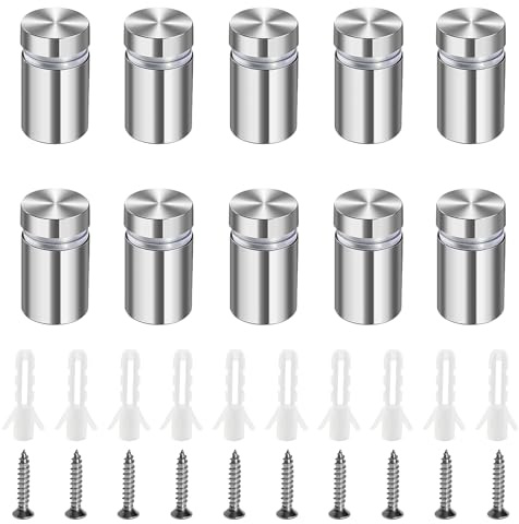 Lyeteung 10 Pezzi 12×20 mm Distanziali per Targhe, Chiodi Pubblicitari in Acciaio Inox, Vite di Vetro Standoff Bulloni Supporto, Pubblicità Viti di Fissaggio, con Vite, per Cartelloni Pubblicitari