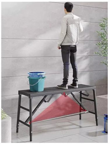 Piattaforma di ponteggio portatile regolabile con scala in acciaio 4 livelli di altezza (150 x 40 x 51 cm) ideale per lavori fai da te e edilizia