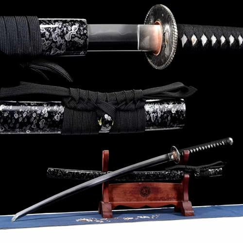 103cm handgefertigtes Katana-Schwert,Musterstahl klinge und weißer Kupferschutz,Massivholz scheide mit Lack,echte Samurai-Schwert zum Sammeln,Schenken,Spielen,Kampfsport,Selbstverteidigung,Rollenspiel