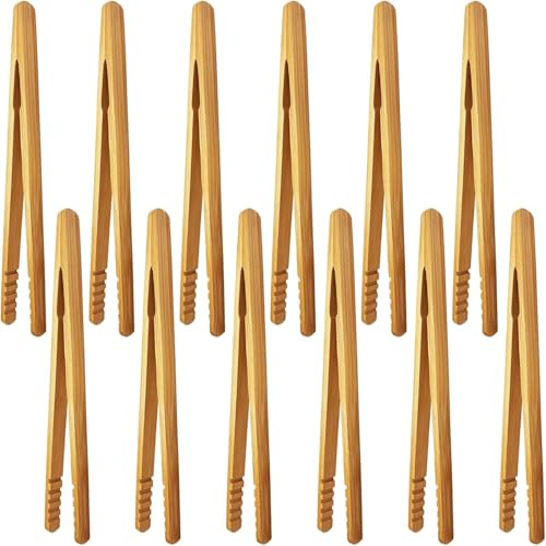 Alrens 12 stycken 17,8 cm träbrödstång, återanvändbara bambuklämmor, träbrödrost, bambu köksklämmor för grill, bröd, skänk, biff, fondue och pickles