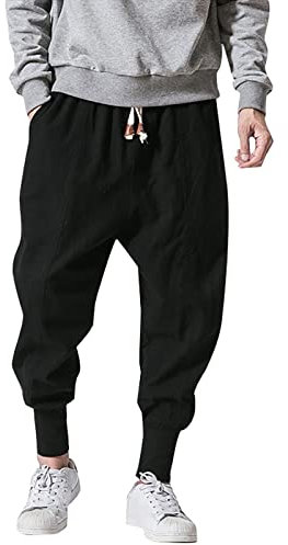 Herren-Activewear-Hose, Bündchen, Trainingshose, Baumwoll-Leinenhose, lockere Passform, schwarze Jogginghose, Stretch, Laufhose, Fitnessstudio, Sport, Trainingshose, elastische Taille, Kordelzug,