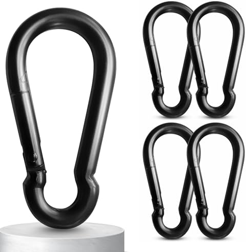 PinPro A4 Edelstahl Karabiner schwarz | 50x5mm - 2 Stück | 360 kg Bruchlast | Rostfreier NIRO AISI 316 Feuerwehrkarabiner mit Blattfeder (2 St., 50x5 mm)
