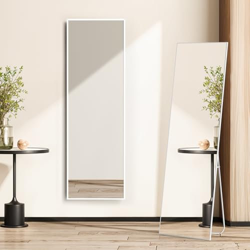 Warmiehomy 165X50cm Large Full Length Standing Mirror, Rectangular Full Body Floor Mirror with Stand, Hanging or Leaning Against Wall for Bedroom, White