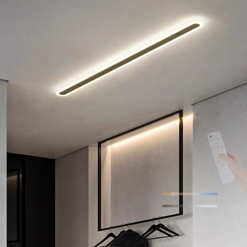 TZSMUM LED Deckenleuchte Indoor mit Fernbedienung Deckenlampe Dimmbar 2700K/4500K/6500K Deckenleuchten Ultra Dünn Unterputz Lange Aluminium für Wohnzimmer Schlafzimmer Flur (Schwarz,80cm)