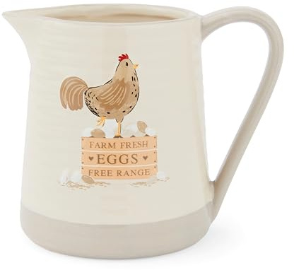 Cooksmart Hen House Lane Small Jug, Embossed Stoneware | British designed, farmhouse kitchenware, ribbed body, countryside style, dishwasher safe, microwave safe