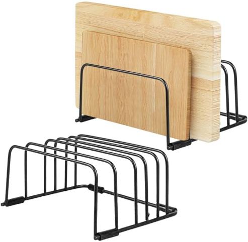 GOMETY 2-pack skärbrädeställ, skärbrädehållare, grytlockshållare, skärbrädestativ, svart, skärbrädehållare, tallrikshållare vertikal av rostfritt stål, skärbräda förvaringshylla