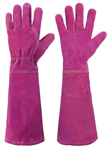 HANDLANDY Gants de jardinage en cuir pour femme - Gants de jardinage longs et résistants aux épines - Longueur du coude - Taille S - Rose