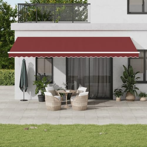 IKAYAA Elektrische Gelenkarmmarkise 600 x 300 cm Markise Automatisch Sonnenmarkise, Sonnenschutz, Terrassenmarkise, Klemmmarkise, Burgunder und Weiß