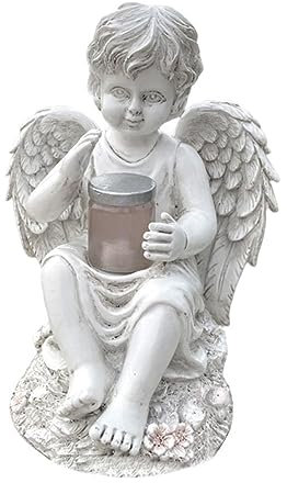 Toyvian Statue Ange Extérieur Résine Décoration De Jardin Délicate Ornement Lumineux Solaire pour Pelouse Extérieure