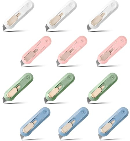 12 Pack Retractable Box Cutter with Safety Blade – Small Utility Knife for Cardboard, Letter & Parcel Opening – Ideal for Office, Home, Crafts, Arts and Hobby