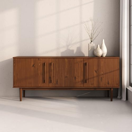 IDIMEX Sideboard TECCA mit 3 Türen aus Massivholz, Kastanie Farben – Wohnzimmermöbel im Mid Century-Style mit verstellbaren Einlegeböden und hohen Füßen
