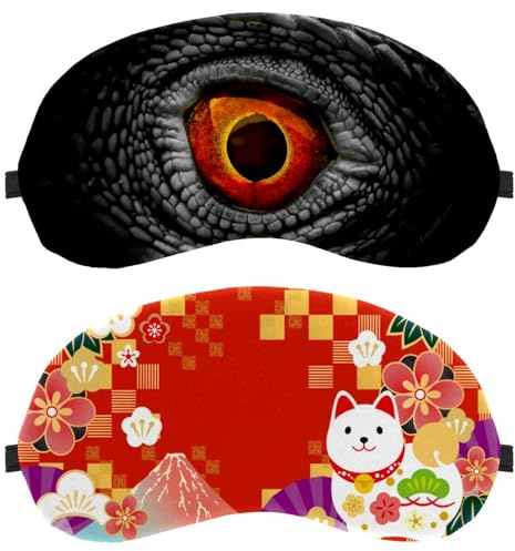 2 Stück Schlafmaske für Rücken- und Seitenschläfer, Japanisches Muster Katze 100% lichtblockierende Augenmaske, verstellbare & atmungsaktive Schlaf-Augenabdeckung, kein Augendruck