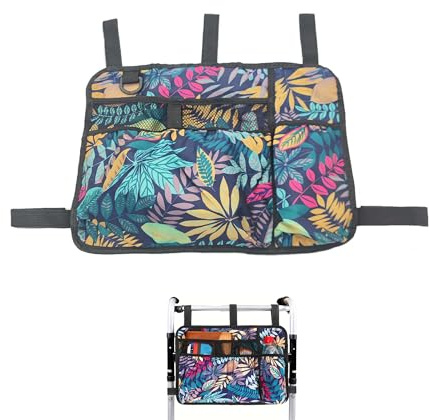 TUKEVA Bolsa Lateral para Silla de Ruedas Bolsa De Transporte para Accesorios De Silla De Ruedas bolsa de almacenamiento para silla de ruedas Para sillas de ruedas,Andadores (estampado floral)