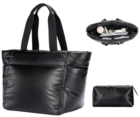 BAGOK Puffer Tote Bag Damen Handtasche Große Leichte Tragetasche mit Reißverschluss, Shopper Tasche,Wasserdicht für Arbeit, Laptop, Reisen, Fitness