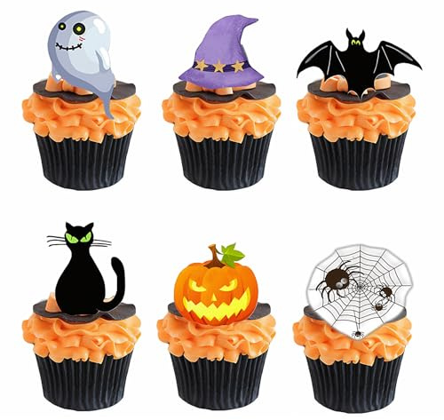 48 Stück Halloween Tortendeko, Halloween Muffins Deko Lustige Geister, Tortendeko Cupcake Toppers Geister Deko, für Party Kuchen Desserts und Süßigkeiten