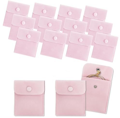 URCHUZE 15 Pack Velvet Jewelry Pouches, Pink