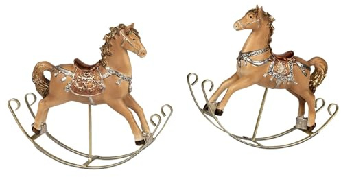 formano 2er Set Schaukelpferd Weihnachtsdeko 25 cm Kunststein Figur Handbemalte Dekofigur Klassik-rot Winterliche Tischdeko Fensterbankdekoration Weihnachten Geschenk