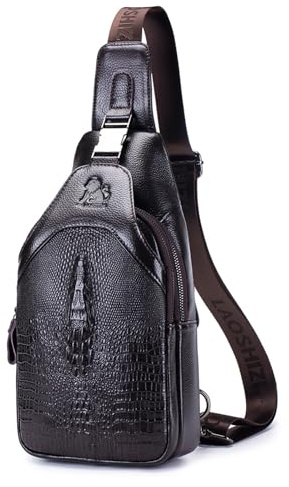 pundarika herren brusttasche leder umhängetasche herren sling bag handtasche männer umhängetasche.Dunkelbraun