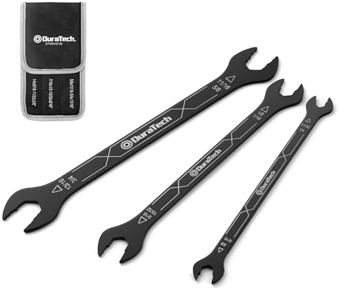 DURATECH 4-in-1 Super-Thin Open End Wrench Set, 3-Piece, 12 Sizes, SAE, Including 1/4, 5/16, 11/32, 3/8, 7/16, 1/2, 15/32, 9/16, 5/8, 11/16, 3/4, 13/16, Ultra-slim, Rolling Pouch Included