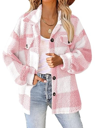 QIANLAIA Manteau À Carreaux Tartan Pour Femme Veste Chaude Doublée En Polaire Teddy Bear Fermeture À Boutons Sur Toute La Longueur Manches Longues Col Rabattu