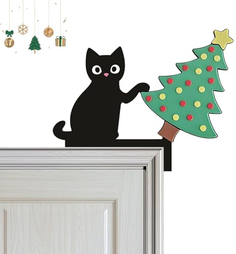 Türrahmen Weihnachtsdeko mit Klebeband, Schwarze Katze Weihnachtsbaum Creative Türecke Dekoration aus Holz, Geschenk Türdeko für Wände Türen und Fenster Weihnachtsecktürrahmen Deko, Weihnachtsdeko
