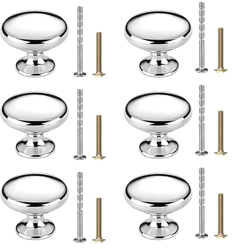 Xiansini Cupboard Door Knobs,6 Pack Stainless Steel Cabinet Knobs with Screws,30 x 25 MM Round Cupboard Handles,Round Drawer Wardrobe Handles Cabinet Knobs,Chrome Finish Cabinet Handle for Wardrobe