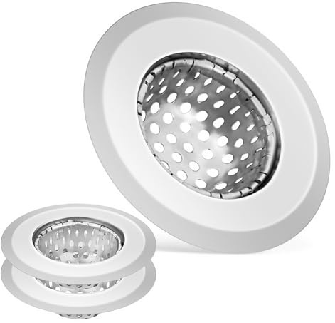 Outanaya Lot de 3 Passoires D’Évier en Inox 55 CM Crépine à Mailles Fines pour Évier Cuisine et Salle de Bain Panier Filtre Métallique Résistant pour Drainage