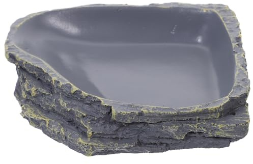 TOYANDONA Comedero para Reptiles de Resina Duradera Diseño Tipo Roca, Cuenco para Agua y Comida, Tamaño Mediano, Color Gris Oscuro, Plato Alimentación Reptiles Adecuado para Tortugas,