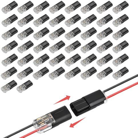 50 Pcs Electrical Wire Connectors, 2-Pin LED Strip Light Cable Connectors | Quick Solderless Push-in Extension Cable Connector with Locking Buckle, No Strip No Crimp Terminal for DIY Electrical Project