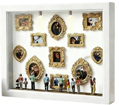 DIY Mini Museum Silhouette Box, DIY Museum of Us Kit de Marco de Cajas de Sombra iluminada con 11 Mini Marcos Dorados y 8 Figuras en Miniatura, Regalo para Aniversario de San Valentín