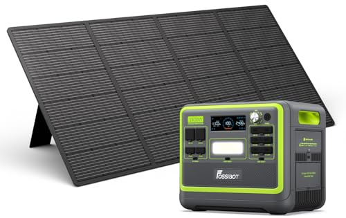FOSSiBOT F2400 Generador Solar Portátil con Paneles Solares 420W, Estación de Energía 2048Wh LiFePO4, 2400W(4800W Pico) CA, Carga 0-80% en 1,5h, 13 Puertos, UPS, para Camping Autocaravana Hogar