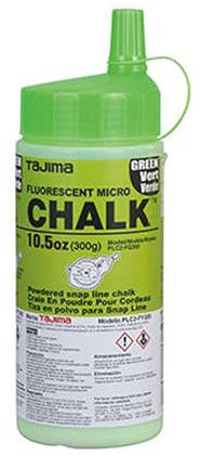 TAJIMA Micro Chalk - Fluorescent Green 10.5 oz (300g) Ultra-Fine Snap-Line Chalk with Durable Bottle & Easy-Fill Nozzle - PLC2-FG300