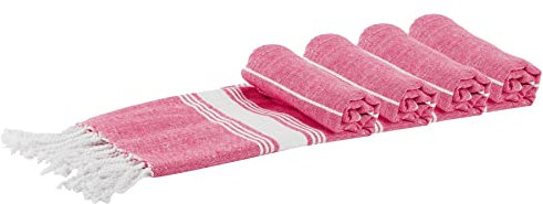 Nicola Spring Cotton Hand Towels - 100 x 60cm - Pink - Pack of 4 - Turkish Hammam Small Quick Drying Bathroom Face Cloth Hand Towel Kitchen Cloth