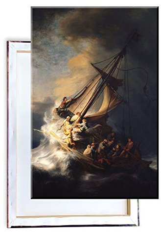 Unified Distribution Rembrandt - Christus im Sturm am See Genezareth - Klassisches Gemälde - Replik auf Leinwand60x40 cm