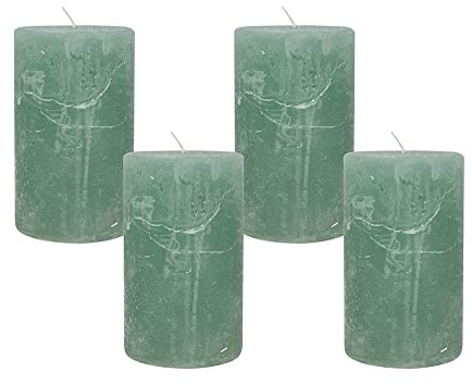 4 Rustic Stumpenkerzen Premium Kerze Mintgrün 6x10cm - 38 Std Brenndauer