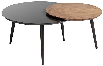 Mesa de Centro - Modelo LUZON - Color Nogal/Gris - Material MDF/Madera - Medidas Ø80/ Ø59,5 x 41H/43,5H cm
