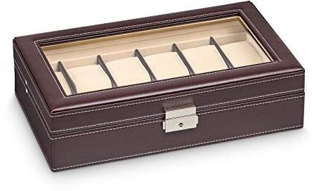 Hermann Jäckle Uhrenbox Crailsheim für 12 Uhren Braun Abschließbar | Uhrenbox aus braunem Lederimitat für 12 Armbanduhren, abschließbar und ideal zur sicheren Aufbewahrung